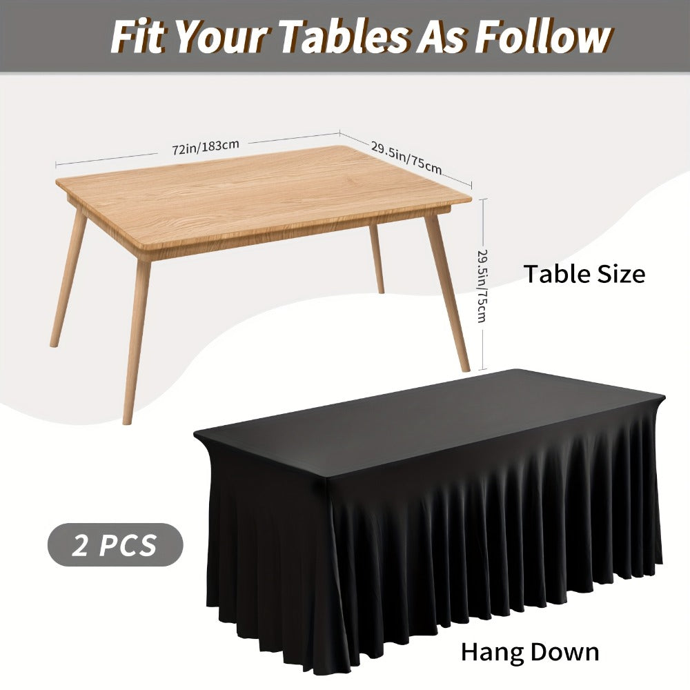 Pleated Rectangle Table Skirts in Black or White with One-, Two- or Four-Piece and Four-Foot Options