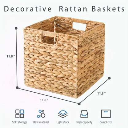 Water Hyacinth Storage Baskets with Seagrass and Paper Rope Options in 2- or 4-Pack Cube Sizes