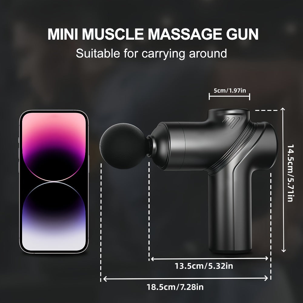 Compact Massage Gun with Six Speed Settings, Four or Eight Interchangeable Heads and Blue or Black Finish Options