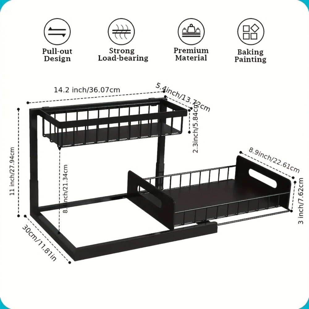 Under Sink Organizer Pull Out 2 Tier Slide Out Cabinet Shelf – Kitchen Bathroom Storage Rack Utility Organizer 1 or 2 Pack