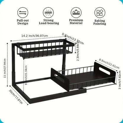 Under Sink Organizer Pull Out 2 Tier Slide Out Cabinet Shelf – Kitchen Bathroom Storage Rack Utility Organizer 1 or 2 Pack