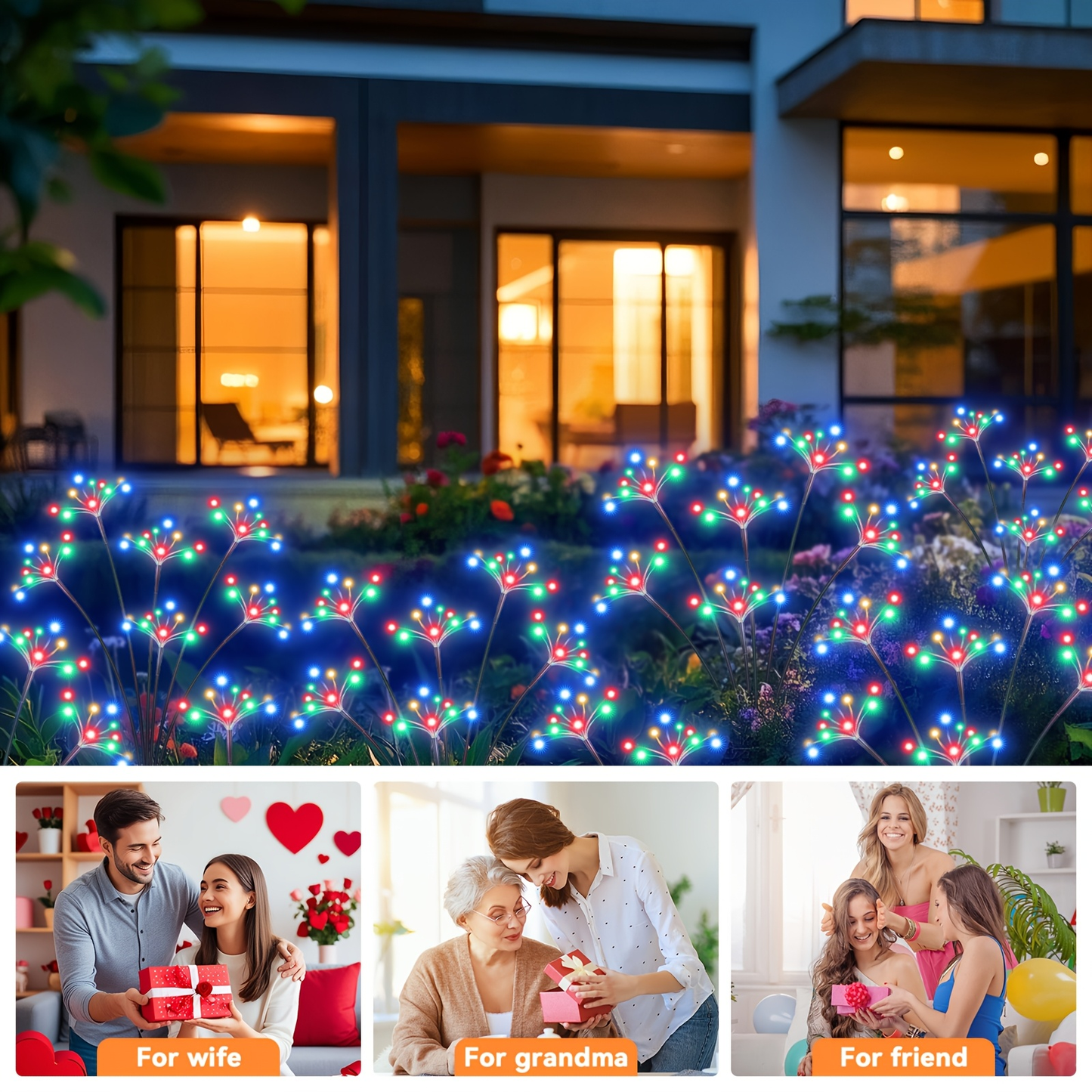 Solar Garden Lights Outdoor 4 Pack Twinkling Swaying Firework LED Stake Lights 2 Modes – Decorative Solar Path Lights for Yard Patio Flowerbed Camping Christmas Party Decor