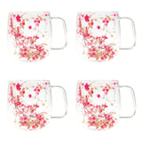 4 glass cups with baby's breath design