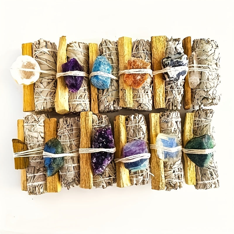 Natural White Sage and Random Crystal Decor Set for Meditation Spaces, Displays and Seasonal Gifts