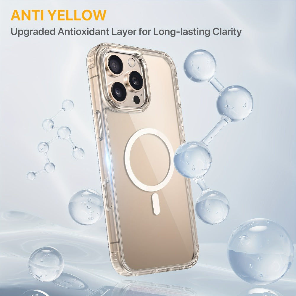 MagSafe iPhone Case with Screen Protector & Camera Lens Protector – N52 Super Magnet Shockproof Clear TPU PC Cover, Anti-Yellow, 3-in-1 Bundle for iPhone 16 16 Plus 16 Pro 16 Pro Max 15 14 13 11