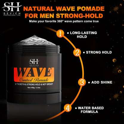 Wave Pomade Set for Men Strong Hold 360 Waves — Glycerin Formula Silky Shine, 4-Piece or 5-Piece Bundle with Silky Durag & Wave Brush, Deep Wave Pattern Hair Styling Kit, 100g