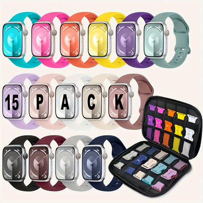 15 Pack Multicolor Apple Watch Bands Soft Silicone Sport Straps – Pin-and-Tuck Closure Compatible with Apple Watch Series 10 9 8 7 6 SE 5 4 3 2 1 38mm 40mm 41mm 42mm 44mm 45mm 46mm 49mm Men Women Value Set