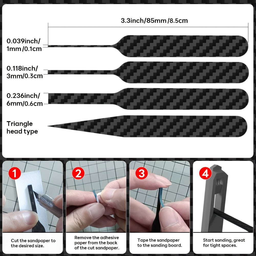 Seven-Piece Carbon-Fiber Pattern Hobby Sanding Stick Set with Detail Boards in Multiple Sizes