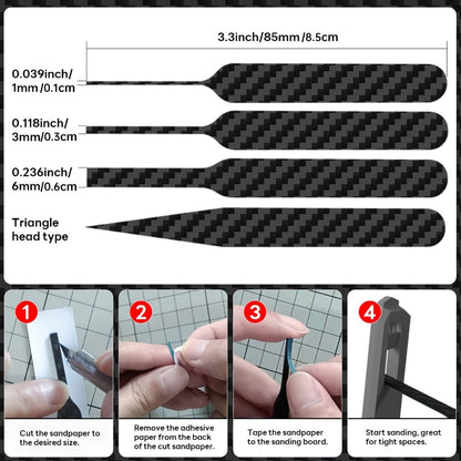 Seven-Piece Carbon-Fiber Pattern Hobby Sanding Stick Set with Detail Boards in Multiple Sizes