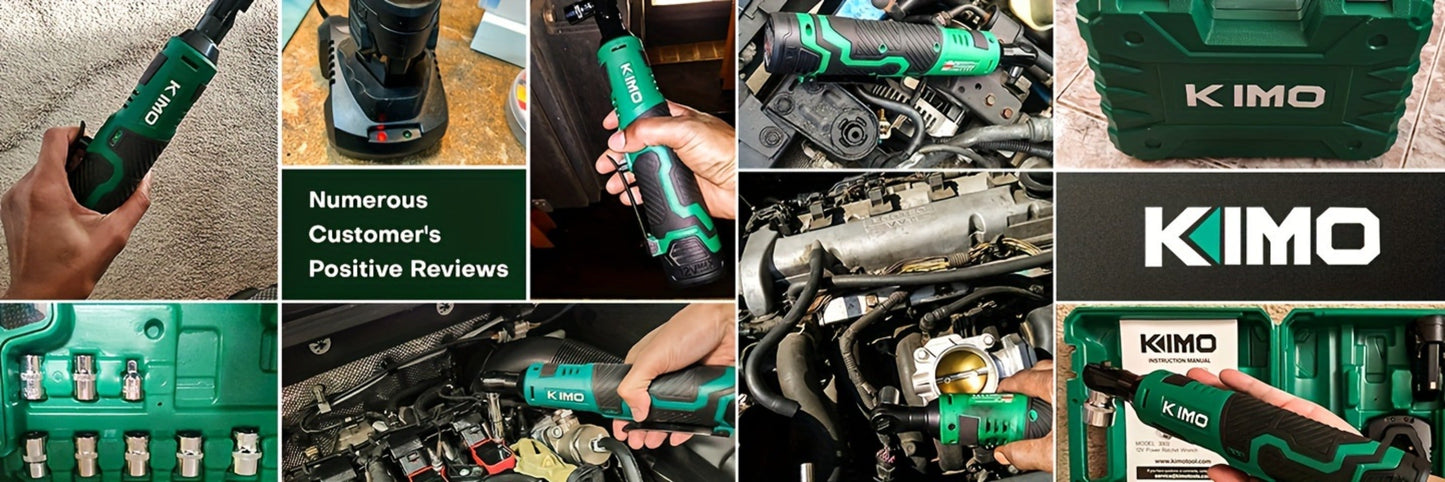Power Tools KIMO 12V 3/8 Inch Cordless Ratchet Wrench with 40 ft-lb Torque, 400 RPM and Socket Set
