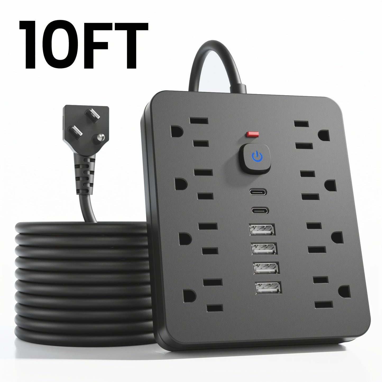Power Strip 14-in-1 Wall-Mount Model with 8 AC Outlets, 4 USB-A, 2 USB-C and 5- or 10-Foot Flat-Plug Cord