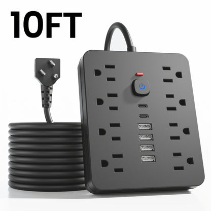 Power Strip 14-in-1 Wall-Mount Model with 8 AC Outlets, 4 USB-A, 2 USB-C and 5- or 10-Foot Flat-Plug Cord