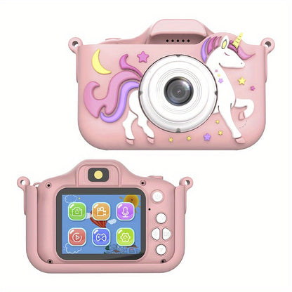 Kids Digital Camera with Rear Screen, Cartoon Unicorn or Dinosaur Shell and Pink, Purple, Blue or Green Options