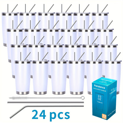 Stainless Steel Insulated Tumblers with Lid and Straw Bulk 20oz 304 Double Wall Vacuum Travel Mug for Hot Iced Coffee Drinks Water Cup Set 8pcs 12pcs 24pcs White Navy Blue Red Silver Black Mix