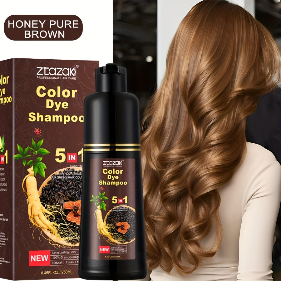 Hair Color Shampoo, ZTAZAKI 5-in-1 250ml Bottle with Six Black, Coffee and Brown Color Options
