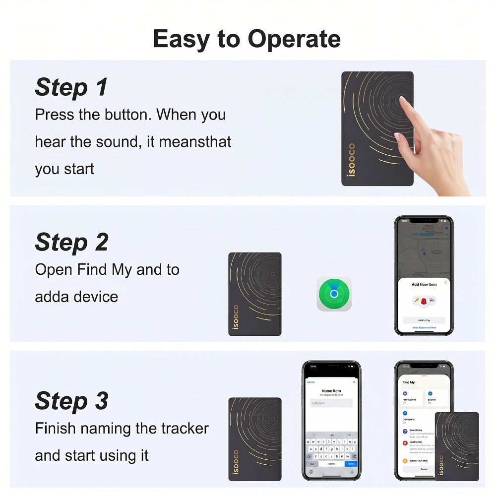 Ultra-Thin Apple Find My Wallet Tracker Card with Three-Year Battery, 1-Piece iOS Option and Audible Finder