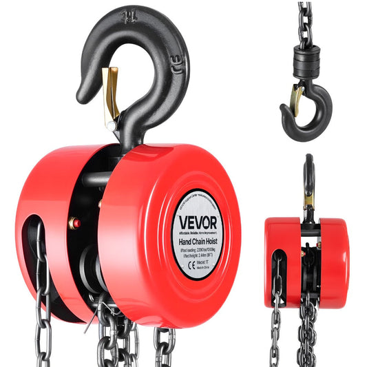 Hand Chain Hoist 2200 lb / 4400 lb Manual Chain Block with G70 Chain – 8 ft / 10 ft / 20 ft Lift Height, 360° Rotating Hooks, Security Brake, for Garage, Construction & Warehouse Lifting