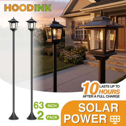 Solar Outdoor Lamp Post Pole Lights 2-Pack Built-in Lithium Battery Auto On Off Waterproof Garden Pathway Yard Porch Driveway Landscape Lighting