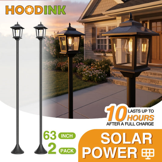Solar Outdoor Lamp Post Pole Lights 2-Pack Built-in Lithium Battery Auto On Off Waterproof Garden Pathway Yard Porch Driveway Landscape Lighting