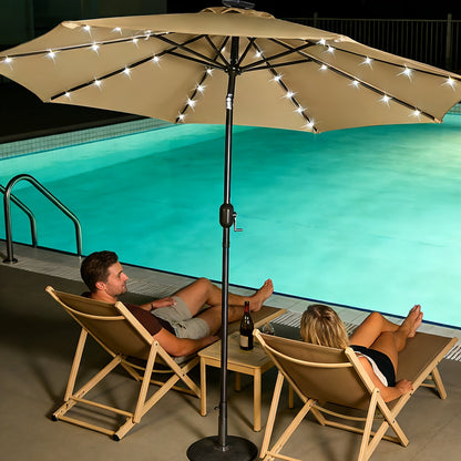 Patio Umbrella 9FT Solar LED Center-Pole Style in Sky Blue, Deep Blue or Khaki for Outdoor Shade