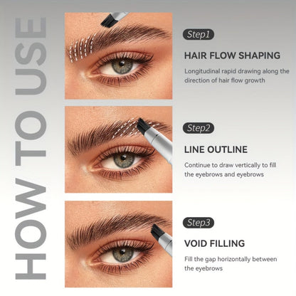 2-in-1 Eyebrow and Hairline Pen with Dense Multi-Fork Brush, Pointed Tip and Three Brown-to-Black Shades