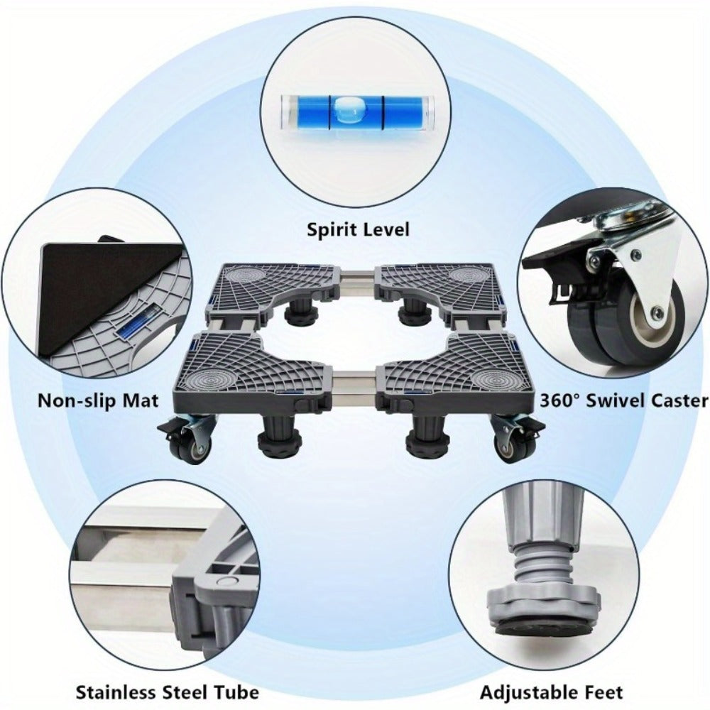 Adjustable Appliance Base Stand in Gray with Four Locking Swivel Wheels, Four Feet and 45.5–70 cm Range