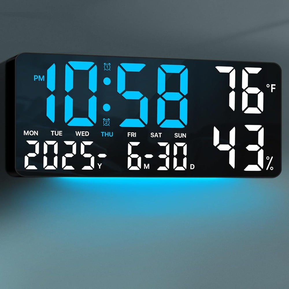 14.6-Inch Digital LED Wall Clock with Remote, Date, Weekday, Temperature and Humidity Color Options