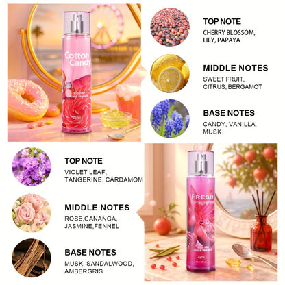 Fragrance Body Mist for Women, Floral, Fruity, Musk & Vanilla Body Spray with Aloe & Vitamin E, 3-8 fl oz