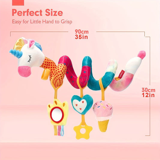 Baby Car Seat Toys 0-6 Months – Unicorn Rattle Mirror Crinkle Squeaky Stroller Toy Set for Infant Girls, Developmental Sensory Toys for Newborn 3-6 Months, Baby Girl Gift
