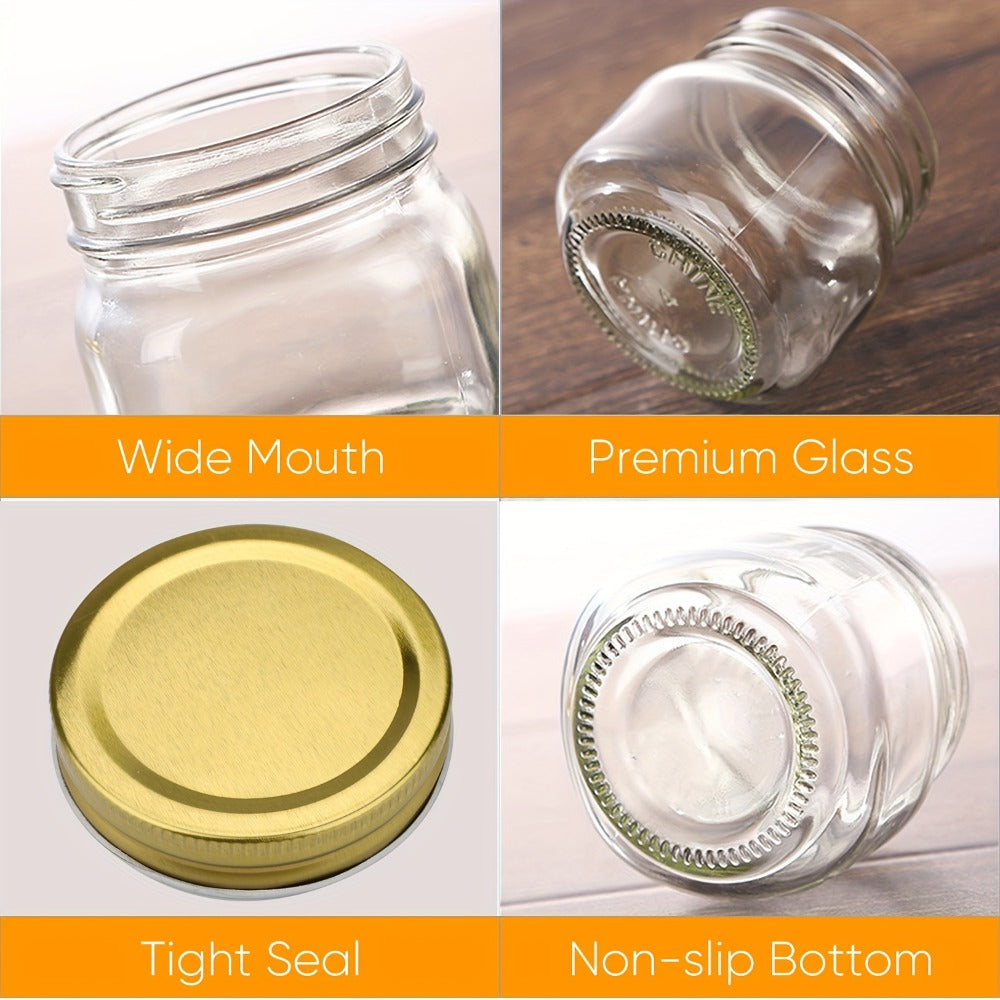 8 oz Glass Mason-Style Storage Jar Multipacks with 9, 18, 27 or 36 Jars and Four Lid Configurations