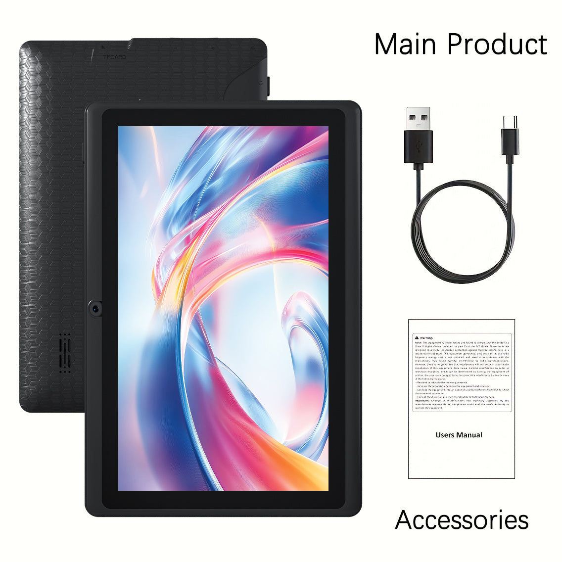 7 Inch Android 12 Tablet, 4GB RAM 32GB ROM, Quad-Core IPS Touchscreen, 4000mAh Battery, 5MP+2MP Dual Camera, Type-C – Compact Portable Tablet for Kids & Adults, Black