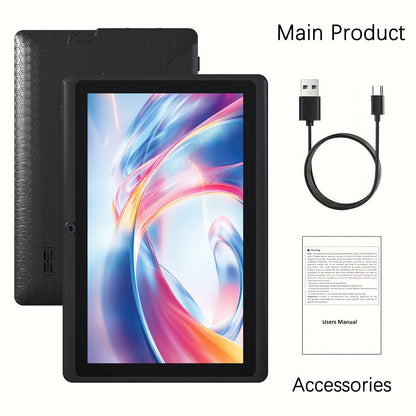 7 Inch Android 12 Tablet, 4GB RAM 32GB ROM, Quad-Core IPS Touchscreen, 4000mAh Battery, 5MP+2MP Dual Camera, Type-C – Compact Portable Tablet for Kids & Adults, Black