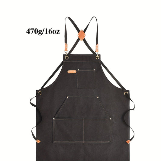 Chef Apron Crossback Canvas Work Apron with Extra Large Pockets for Men Women - Professional Kitchen Cooking BBQ Gardening Workshop Bib Apron Heavy Duty