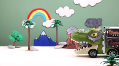 Vehicle Carrier Playset in Dinosaur Car or Construction Truck Style with Mini Vehicles and Storage