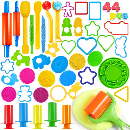 44-Piece Kids Clay Tools Set with Molds, Rolling Pins & Cutters – Non-Toxic Dough Accessories for Toddlers & Preschoolers, Easy-Grip Handles, Party Favor, Birthday Christmas Gift