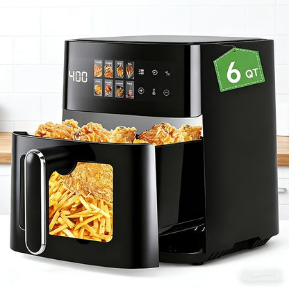 Air Fryer with LED Touchscreen, Viewing Window, Eight Preset Icons and 2.8Qt or 6Qt Black Capacity Options