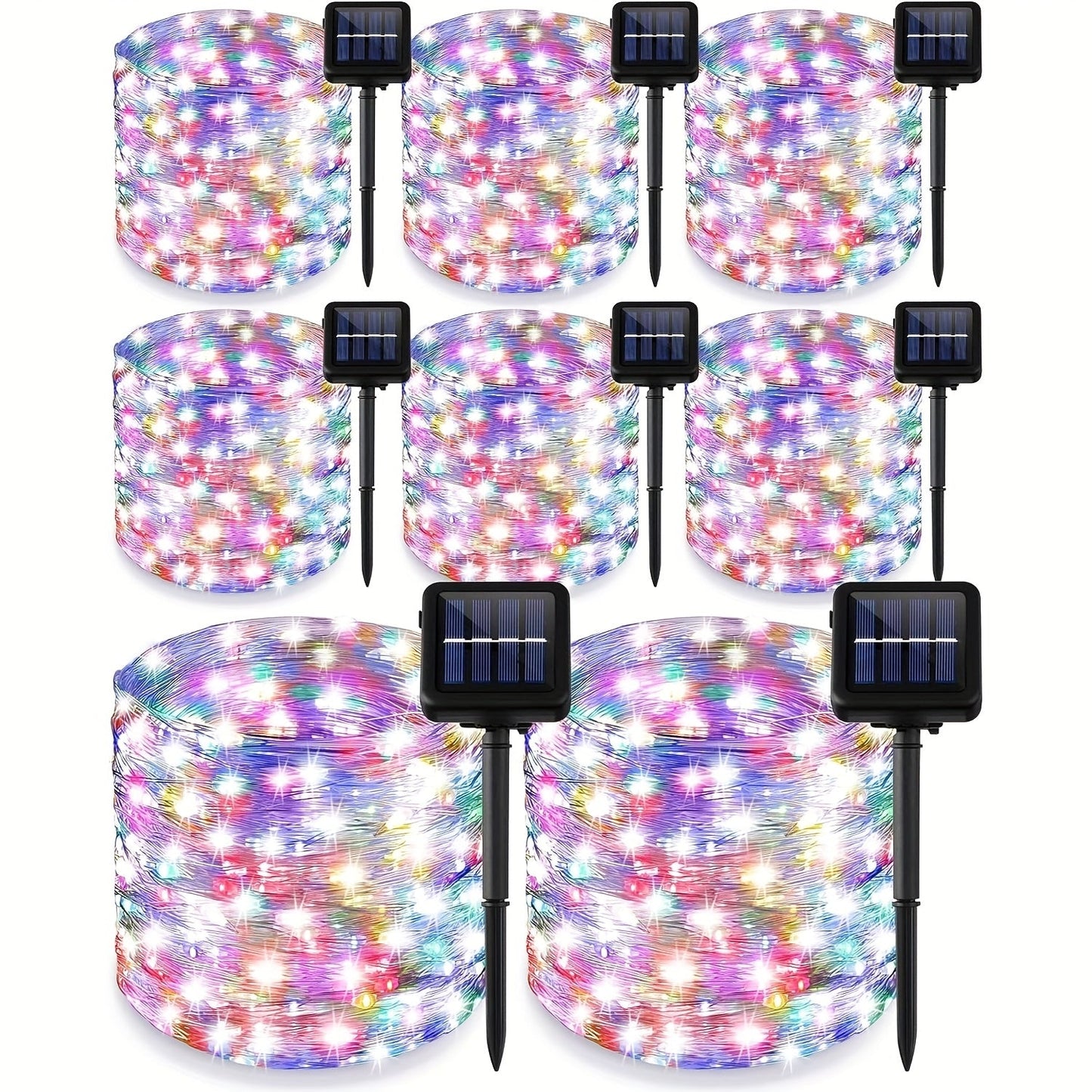 String Lights, 110-LED Solar Copper-Wire Fairy Lights with Eight Modes, Four Colors and 2-, 4- or 8-Pack Options