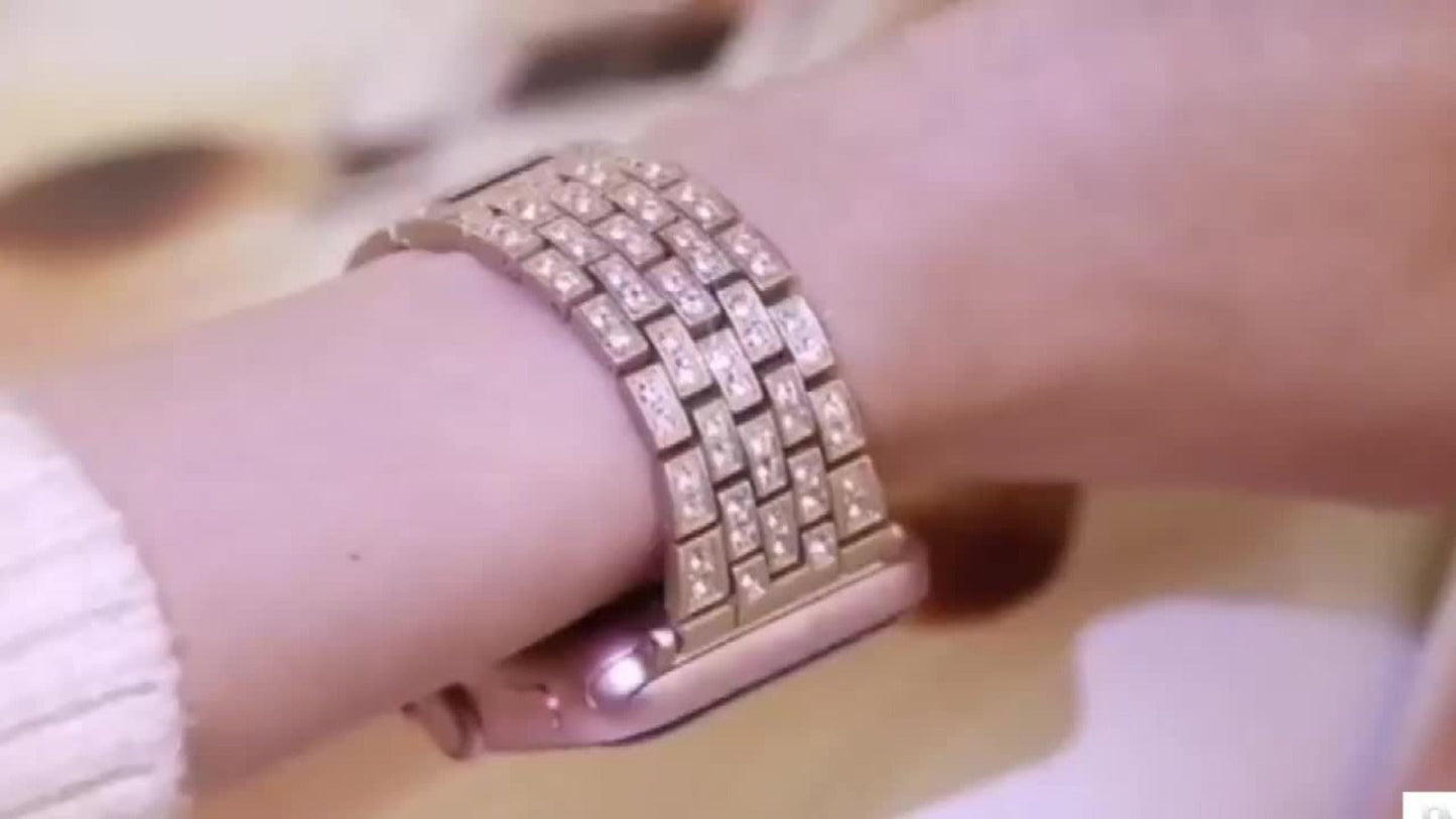 Rhinestone Diamond Bling Apple Watch Band for Women Girls – Five-Point Diamond Double-Row Crystal Strap Compatible with Apple Watch Ultra 2 Series 10 9 8 7 6 5 4 3 2 1 SE 38 40 41 42 44 45 49mm Gift