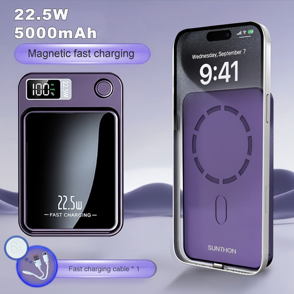 Magnetic Wireless Power Bank with 5000mAh and 10000mAh Labels, Flip Display and Four Color Options