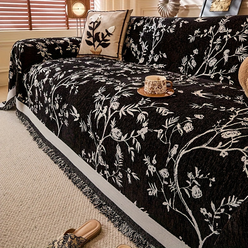 Sofa Cover Chenille Thickened Non-Slip Couch Slipcover Floral Pattern for Living Room Office Pet-Safe All-Season — 1 2 3 4 Seater Sizes