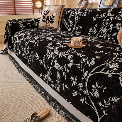 Sofa Cover Chenille Thickened Non-Slip Couch Slipcover Floral Pattern for Living Room Office Pet-Safe All-Season — 1 2 3 4 Seater Sizes