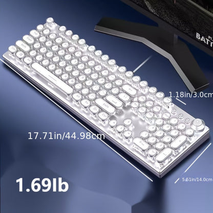 Mechanical Keyboard 104-Key Full-Size Wired USB Layout with Retro Round Keycaps, Backlighting and Control Knob