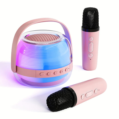 Portable Karaoke Machine with 2 Wireless Microphones, 3-Piece Bluetooth Speaker Set, Ambient Night Lamp Lighting, Birthday Gift for Adults, Kids & Bedroom Home Entertainment
