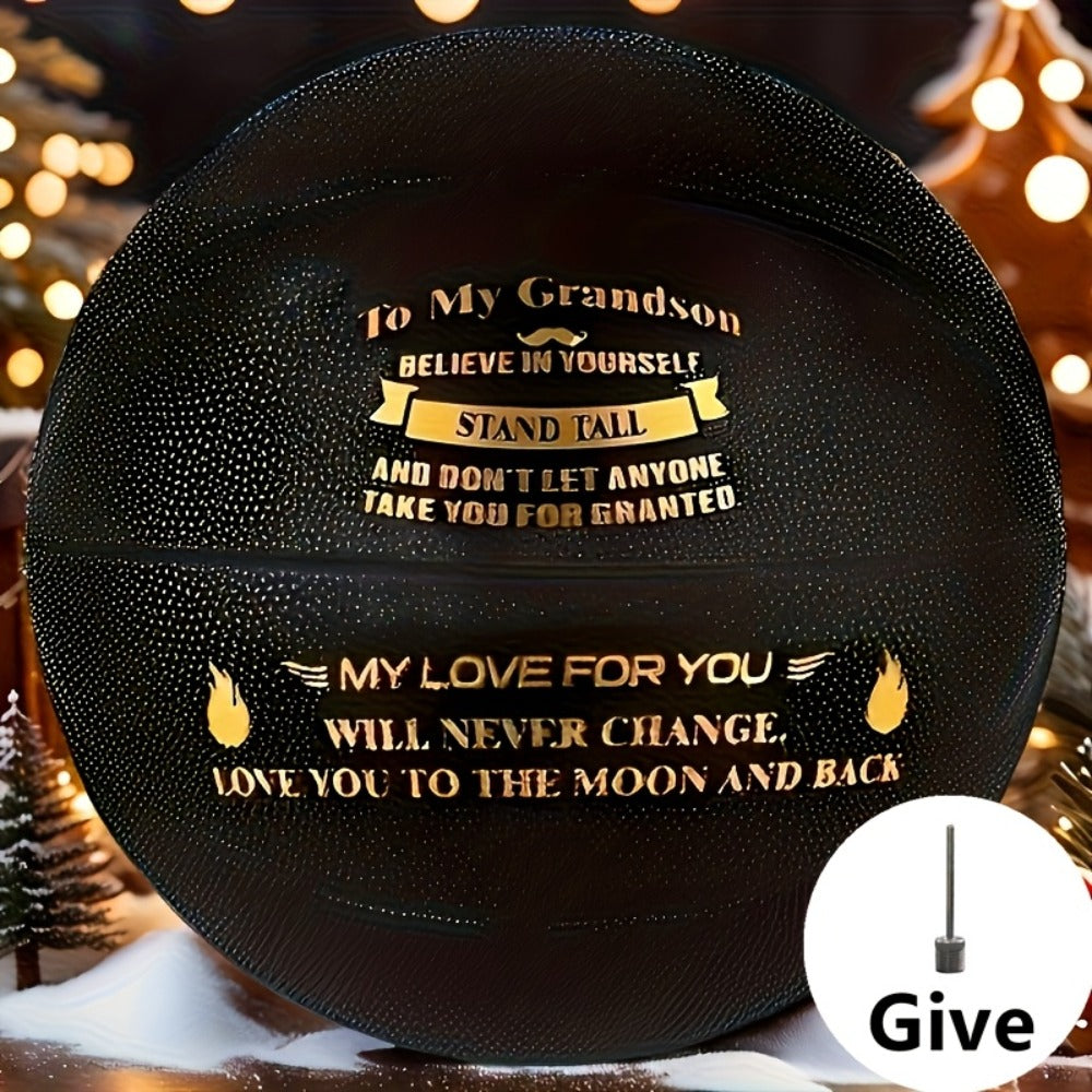 Message Basketball Gift for Son or Grandson with Eight Printed Design Options and Inflation Pump