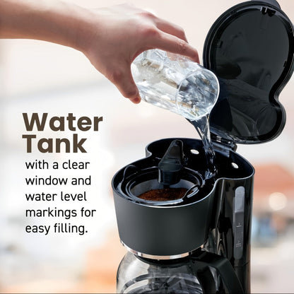 Compact Five-Cup Drip Coffee Maker with 0.75 L Water Tank, Glass Carafe and Reusable Filter