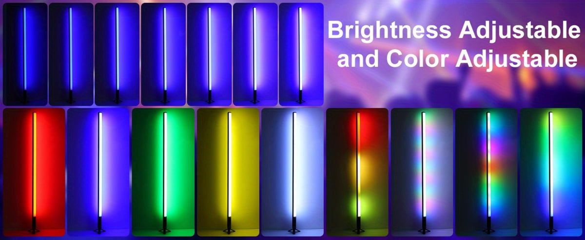 RGB Tube Floor Lamp 360° with Stand – App & 24-Key Remote Music Sync 16 Million Colors Dimmable Timer Mood Light for Bedroom Gaming Room DJ Studio Dance Club Party – 1/2 Pack