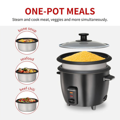 Rice Cooker & Yogurt Maker 1.5Qt – 6-Cup Non-Stick Electric Rice Cooker with Auto Keep Warm, One-Touch, Stainless Steel Liner, Steamer for Rice, Oatmeal, Soup & Yogurt