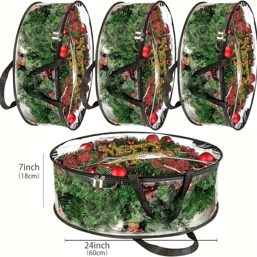 Transparent Wreath Storage Bag Sets in 24- or 30-Inch Sizes with Two- or Four-Piece Options and Handles