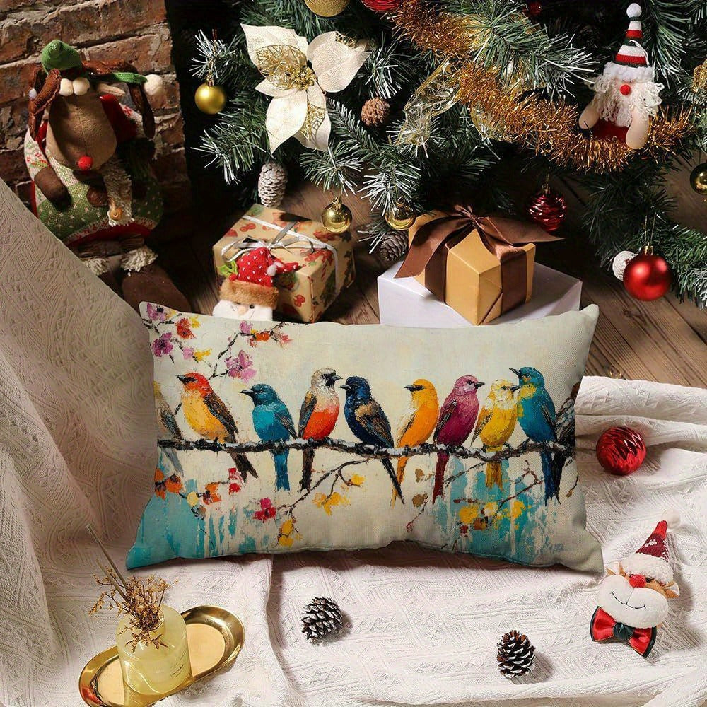 Watercolor Bird Lumbar Pillow Covers, 12 x 20-Inch Cases with Zippers in One- or Two-Piece Packs