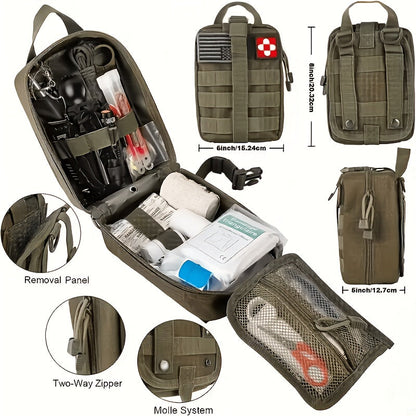 258-Piece Outdoor Survival Kit with Igniter Compass Multi-Tool Professional Camping Gear for Men Hiking Hunting Emergency Khaki Army Green Red Beige Camo